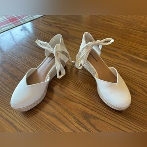 Essentials Cream Espadrille Wedge Tie-Ankle Sandals